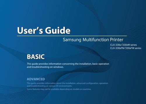 Samsung CLX-3300 Imprimante multifonction laser couleur 3-en-1 (18/ 4 ppm) (CLX-3300/SEE ) - Manuel de l'utilisateur 55.27 MB, pdf, Anglais