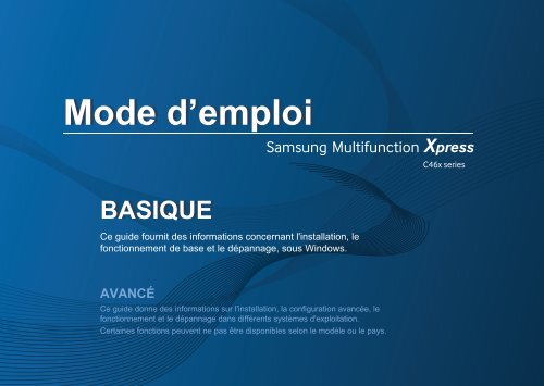 Samsung SL-C460FW Imprimante multifonction laser couleur 4-en-1 (4/ 18 ppm) (SL-C460FW/SEE ) - Manuel de l'utilisateur 42.63 MB, pdf, Fran&ccedil;ais