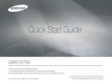 Samsung D760 (EC-D760ZSBB/FR ) - Guide rapide 15.55 MB, pdf, Anglais, NÃERLANDAIS, FranÃ§ais, ALLEMAND, Italien, Portugais, Espagnol