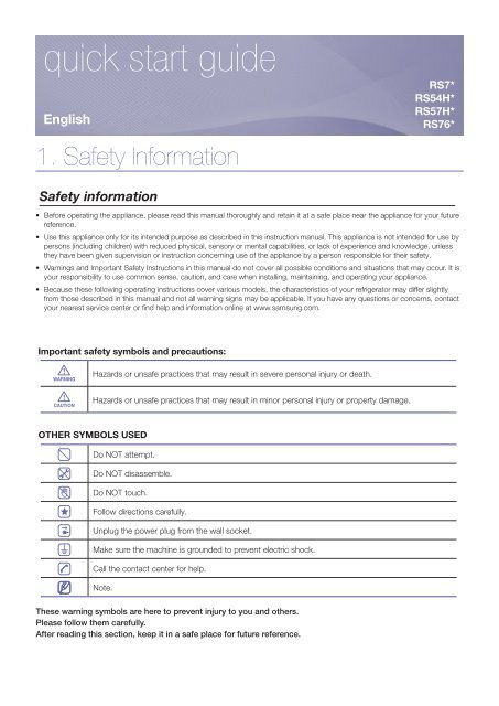 Samsung RS7547BHCSP (RS7547BHCSP/EF ) - Guide rapide 0.01MB, pdf, Anglais