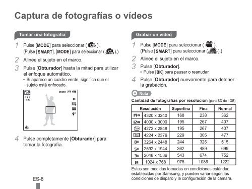 Samsung PL90 (EC-PL90ZZBARE1 ) - Guide rapide 2.45 MB, pdf, Anglais, Espagnol