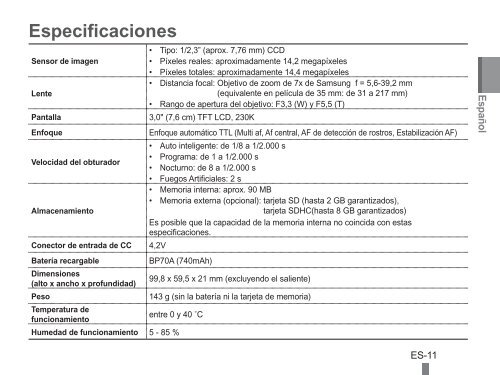 Samsung PL90 (EC-PL90ZZBARE1 ) - Guide rapide 3.57 MB, pdf, Anglais, Fran&ccedil;ais, Espagnol