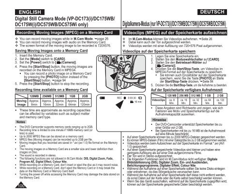 Samsung VP-DC175WB (VP-DC175WB/XEF ) - Manuel de l'utilisateur 21 MB, pdf, Anglais, ALLEMAND