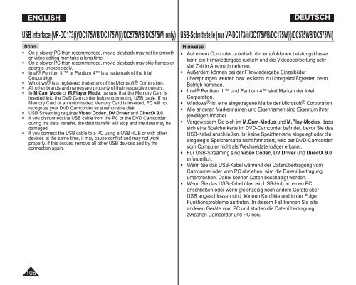 Samsung VP-DC175WB (VP-DC175WB/XEF ) - Manuel de l'utilisateur 21 MB, pdf, Anglais, ALLEMAND