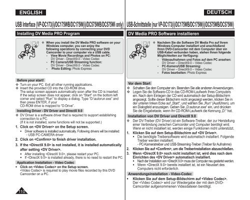 Samsung VP-DC175WB (VP-DC175WB/XEF ) - Manuel de l'utilisateur 21 MB, pdf, Anglais, ALLEMAND