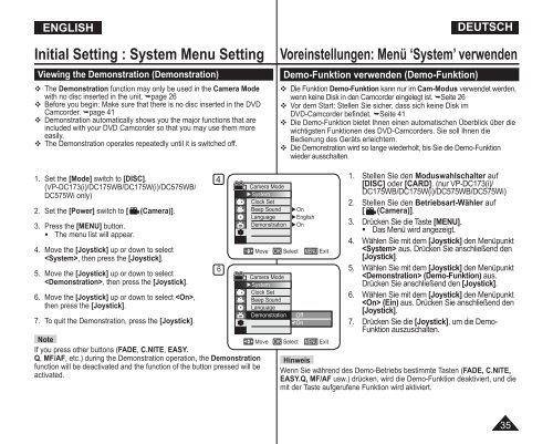 Samsung VP-DC175WB (VP-DC175WB/XEF ) - Manuel de l'utilisateur 21 MB, pdf, Anglais, ALLEMAND