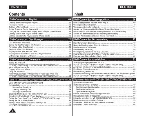 Samsung VP-DC175WB (VP-DC175WB/XEF ) - Manuel de l'utilisateur 21 MB, pdf, Anglais, ALLEMAND