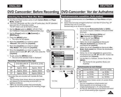 Samsung VP-DC175WB (VP-DC175WB/XEF ) - Manuel de l'utilisateur 21 MB, pdf, Anglais, ALLEMAND