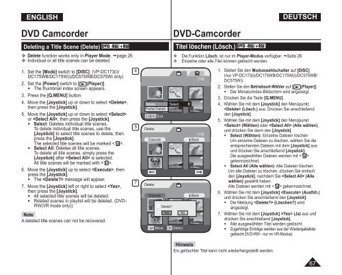 Samsung VP-DC175WB (VP-DC175WB/XEF ) - Manuel de l'utilisateur 21 MB, pdf, Anglais, ALLEMAND