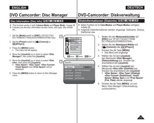 Samsung VP-DC175WB (VP-DC175WB/XEF ) - Manuel de l'utilisateur 21 MB, pdf, Anglais, ALLEMAND