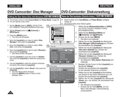 Samsung VP-DC175WB (VP-DC175WB/XEF ) - Manuel de l'utilisateur 21 MB, pdf, Anglais, ALLEMAND