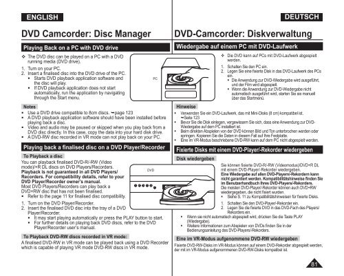 Samsung VP-DC175WB (VP-DC175WB/XEF ) - Manuel de l'utilisateur 21 MB, pdf, Anglais, ALLEMAND