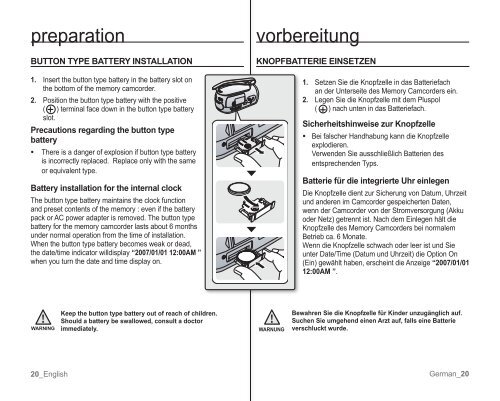 Samsung VP-MX10H (VP-MX10H/XEF ) - Manuel de l'utilisateur 5.52 MB, pdf, Anglais, ALLEMAND