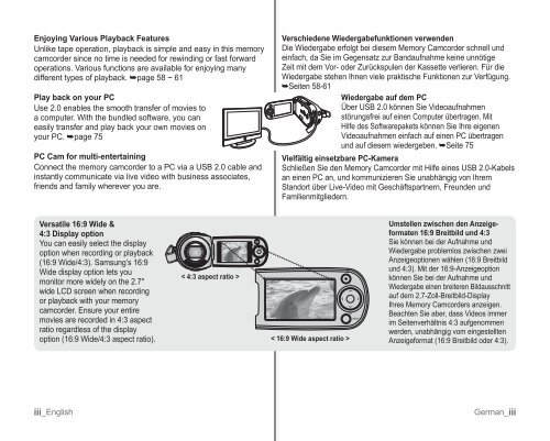 Samsung VP-MX10H (VP-MX10H/XEF ) - Manuel de l'utilisateur 5.52 MB, pdf, Anglais, ALLEMAND