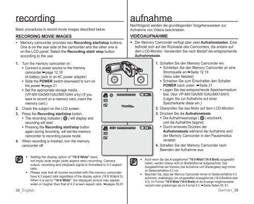 Samsung VP-MX10H (VP-MX10H/XEF ) - Manuel de l'utilisateur 5.52 MB, pdf, Anglais, ALLEMAND