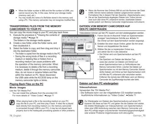 Samsung VP-MX10H (VP-MX10H/XEF ) - Manuel de l'utilisateur 5.52 MB, pdf, Anglais, ALLEMAND