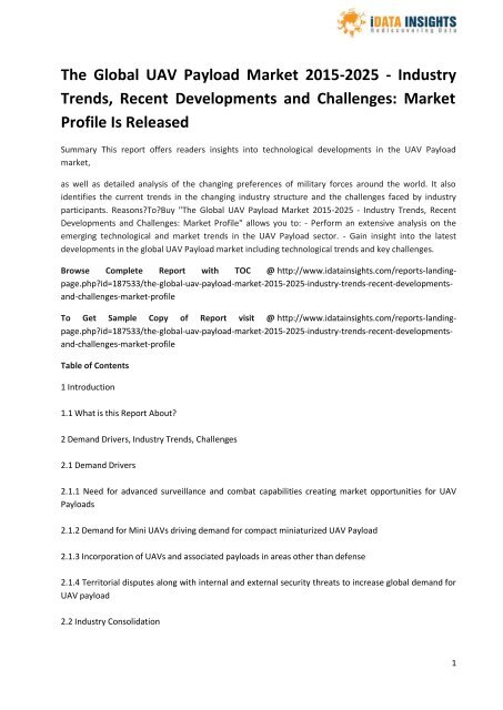 The Global UAV Payload Market Recent Developments and Challenges