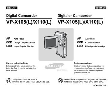 Samsung VP-M110S (VP-M110S/XEF ) - Manuel de l'utilisateur 4.52 MB, pdf, Anglais, ALLEMAND