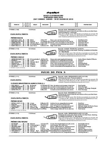 JOCKEY CLUB BRASILEIRO TEMPORADA 2009/2010 ... - Raia Leve