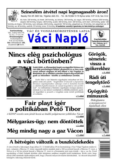 2010/58. július 23. - Váci Napló Online