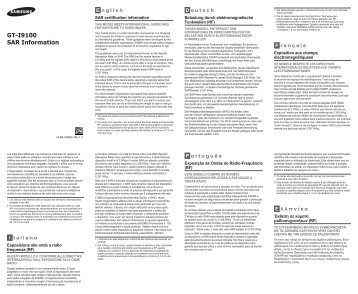 Samsung Galaxy S2 (GT-I9100LKAXEF ) - Quick Start Guide(SAR Leaflet) 0.01MB, pdf, FranÃ§ais