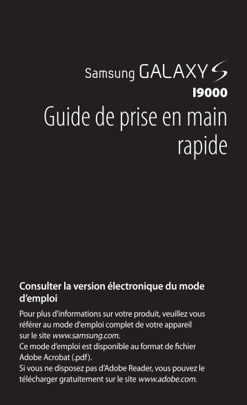 Samsung Samsung Galaxy S noir - Open market (GT-I9000HKAXEF ) - Guide rapide 0.29 MB, pdf, FRANÃAIS (Orange)