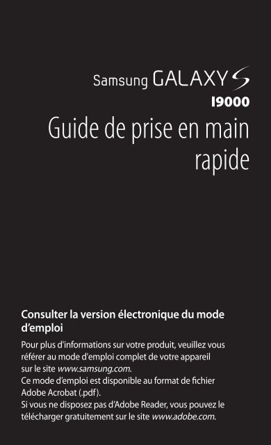 Samsung Samsung Galaxy S noir - Open market (GT-I9000HKAXEF ) - Guide rapide 0.29 MB, pdf, FRAN&Ccedil;AIS (Orange)