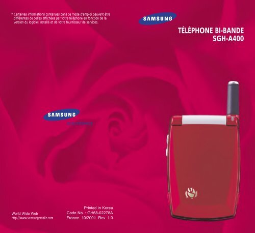 Samsung SGH-A400RA (SGH-A400RA/BOG ) - Manuel de l'utilisateur 0.74 MB, pdf, Fran&ccedil;ais
