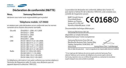 Samsung GT-I9000/RW8 (GT-I9000RWYBOG ) - Manuel de l'utilisateur(GINGERBREAD Ver.) 2.87 MB, pdf, FRAN&Ccedil;AIS (Orange)