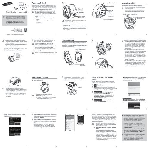 Samsung Gear S &eacute;cran Curved Super AMOLED, 4 Go - SM-R750 (SM-R7500ZKAXEF ) - Quick Start Guide 3.8 MB, pdf, Fran&ccedil;ais