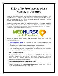 Enjoy a Tax Free Income with a Nursing in Dubai Job