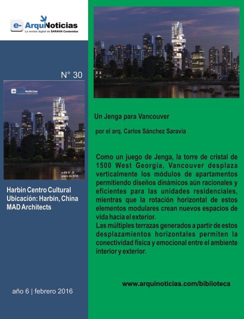 e-An N° 30 nota N° 3 Un Jenga para Vancouver por el arq. Carlos Sánchez Saravia
