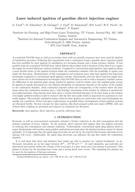 Laser induced ignition of gasoline direct injection engines