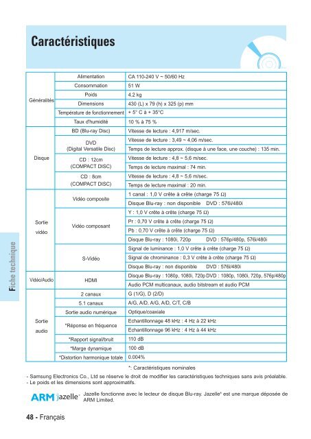 Samsung BD-P1000 (BD-P1000/XEL ) - Manuel de l'utilisateur 5.55 MB, pdf, Fran&ccedil;ais, ALLEMAND, Italien