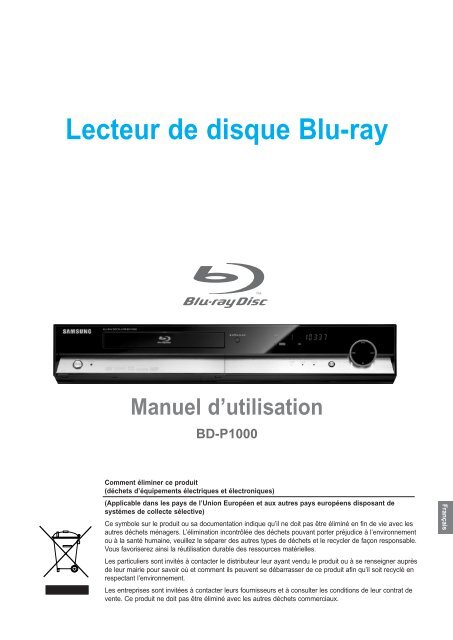 Samsung BD-P1000 (BD-P1000/XEL ) - Manuel de l'utilisateur 5.55 MB, pdf, Fran&ccedil;ais, ALLEMAND, Italien