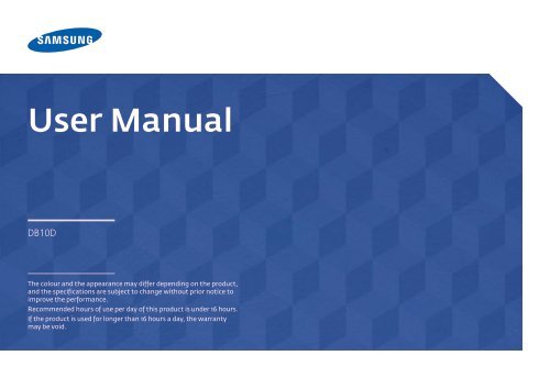 Samsung Moniteur 10'' - 400 cd/m&sup2; - HD - DB10D (LH10DBDPLBC/EN ) - Manuel de l'utilisateur 3.14 MB, pdf, Anglais