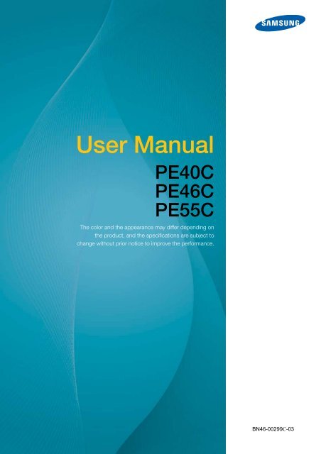Samsung Moniteur premium 46'' PE46C usage intensif (LH46PECPLBC/EN ) - Manuel de l'utilisateur 15.6 MB, pdf, Anglais