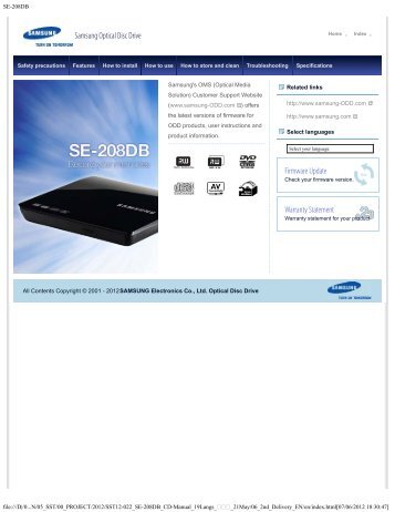 Samsung Graveur DVD Slim - SE-208DB (SE-208DB/TSLS ) - Manuel de l'utilisateur 1.21 MB, pdf, Anglais