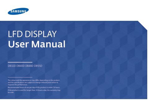 Samsung Moniteur 55'' - 350 cd/m&sup2; - Full HD - DB55D (LH55DBDPLGC/EN ) - Manuel de l'utilisateur 3.34 MB, pdf, Anglais