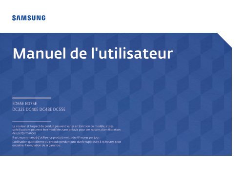 Samsung ED75E (LH75EDEPLGC/EN ) - Manuel de l'utilisateur 1.68 MB, pdf, Fran&ccedil;ais