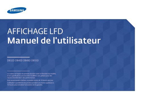 Samsung Moniteur 55'' - 350 cd/m&sup2; - Full HD - DB55D (LH55DBDPLGC/EN ) - Manuel de l'utilisateur 3.44 MB, pdf, Fran&ccedil;ais