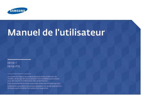 Samsung Moniteur 10'' - 400 cd/m&sup2; - FHD DB10E-T (LH10DBEPTGC/EN ) - Manuel de l'utilisateur 3.8 MB, pdf, Fran&ccedil;ais