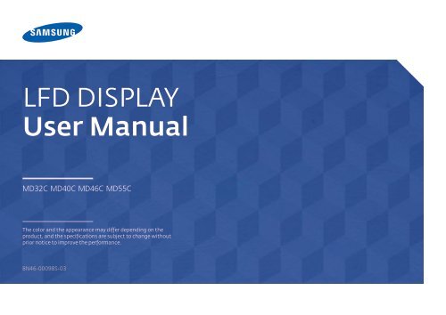Samsung Moniteur 32'' MD32C Direct LED (LH32MDCPLGC/EN ) - Manuel de l'utilisateur 5.68 MB, pdf, Anglais