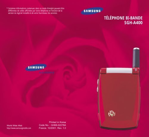 Samsung SGH-A400 (SWGA400BA/BOG ) - Manuel de l'utilisateur 0.74 MB, pdf, Fran&ccedil;ais