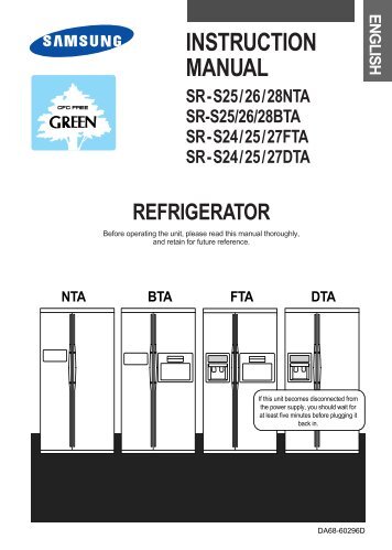 Samsung SR-S24FTA (S24AHESWHN/CAF ) - Manuel de l'utilisateur 0.77 MB, pdf, Anglais