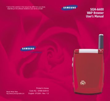 Samsung SGH-A400 (SWGA400BA/BOG ) - Guide WAP 0.15 MB, pdf, Anglais