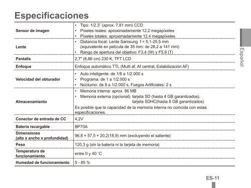 Samsung PL81 (EC-PL81ZZBPBE1 ) - Guide rapide 5.49 MB, pdf, Anglais, Fran&ccedil;ais, Espagnol