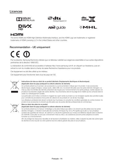 Samsung TV LED 48 pouces, UHD, 800 PQI - UE48JU6000 (UE48JU6000KXZF ) - Guide rapide 13.51 MB, pdf, Anglais, N&Eacute;ERLANDAIS, Fran&ccedil;ais, ALLEMAND