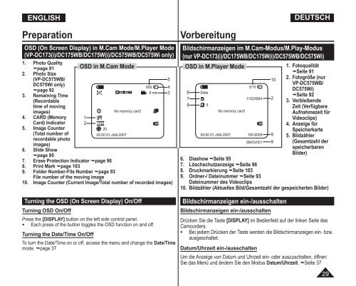 Samsung VP-DC171W (VP-DC171W/KIT ) - Manuel de l'utilisateur 21 MB, pdf, Anglais, ALLEMAND