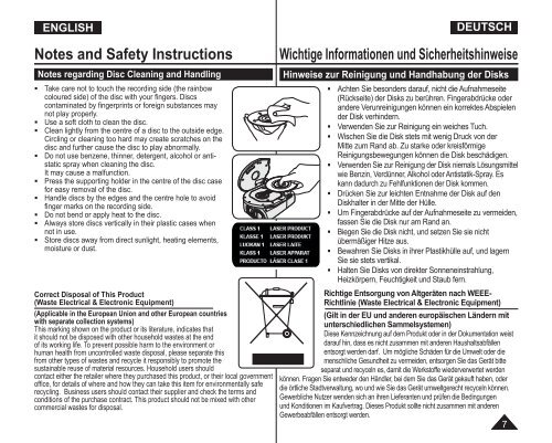 Samsung VP-DC171W (VP-DC171W/KIT ) - Manuel de l'utilisateur 21 MB, pdf, Anglais, ALLEMAND